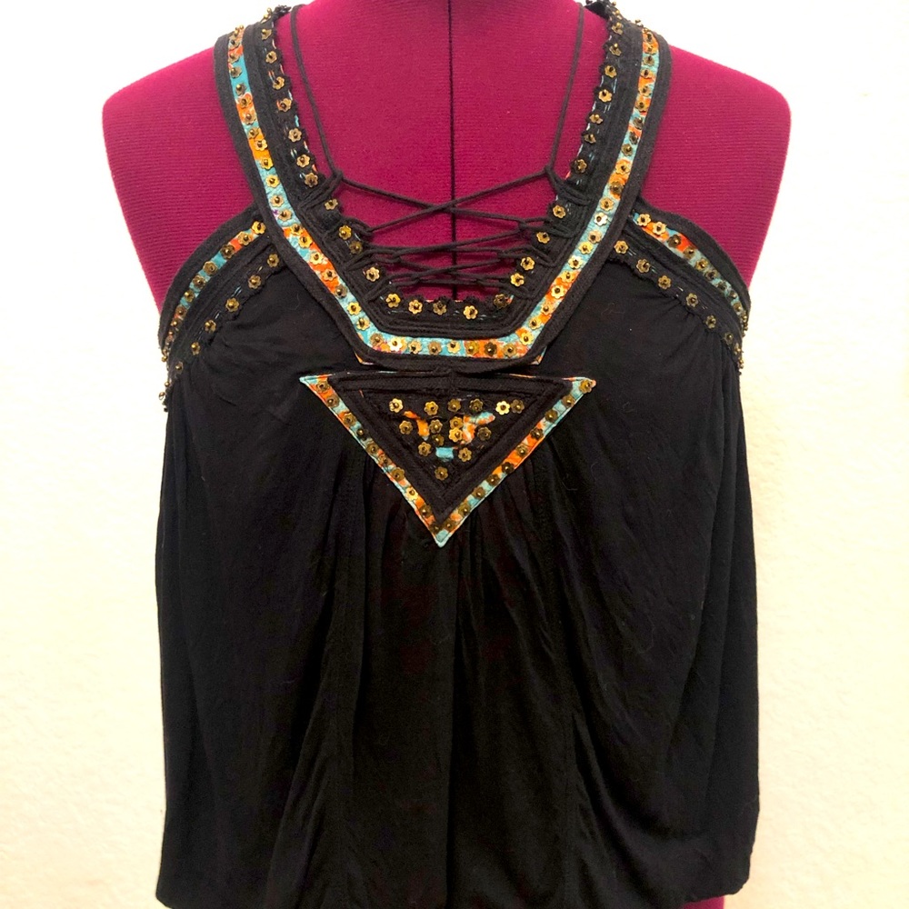Free people embellished multicolored black tanktop
